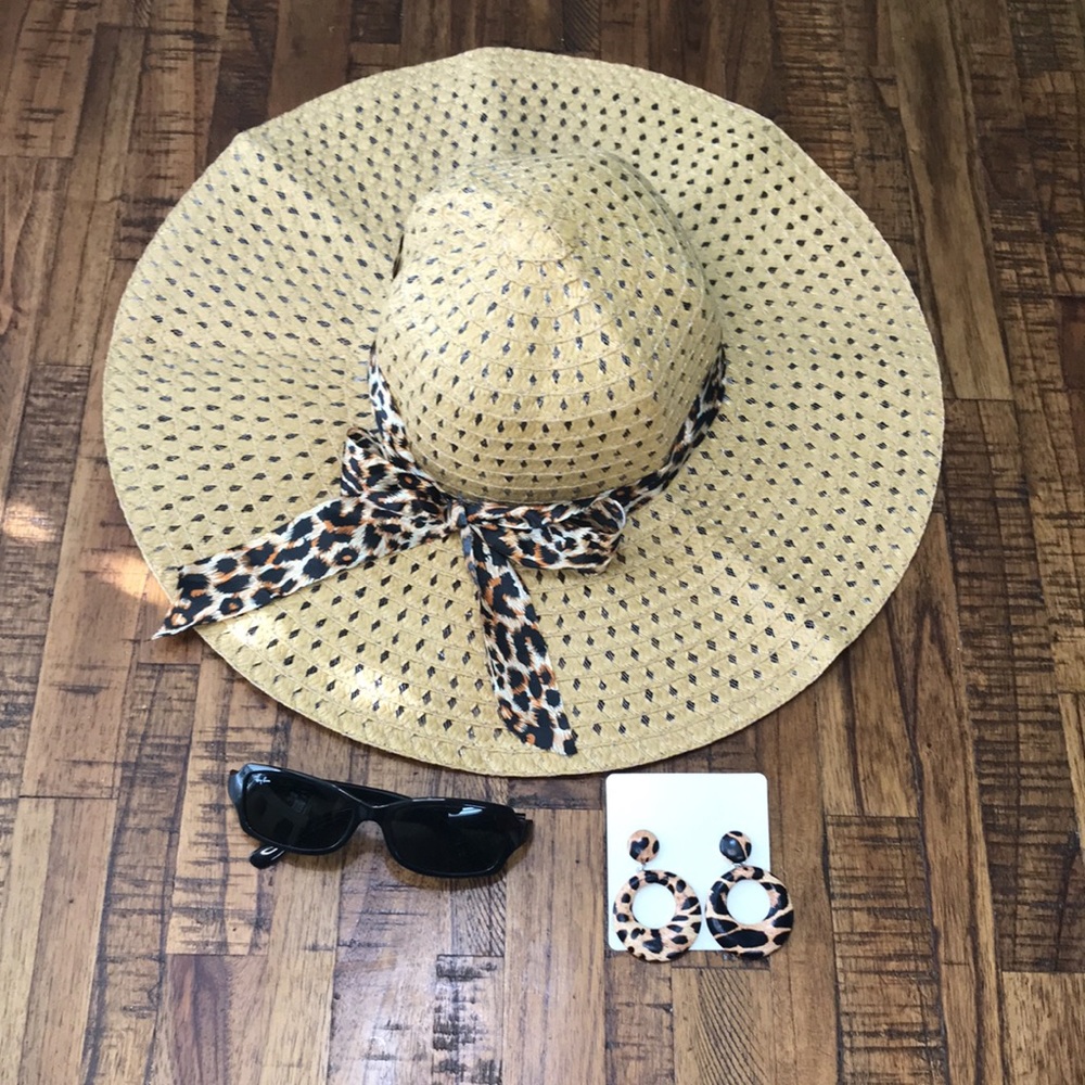 Ray-Ban SUN bundle floppy hat leopard earrings
